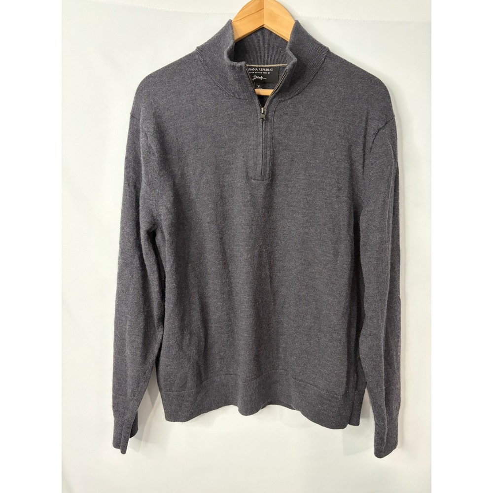 Banana Republic Mens XL Italian Baruffa Merino Wool 1/4 Zip Sweater Gray Neutral